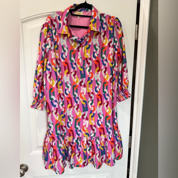 SSYS Dresses & Skirts - SSYS The Label Colorful Pattern Ruffle Hem Shirt Dress XXL